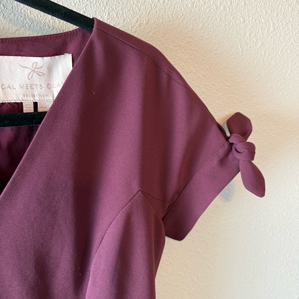 Gal Meets Glam Collection Serena Tie Cuff Fit and Flare Dress Burgundy 4 - Picture 8 of 14